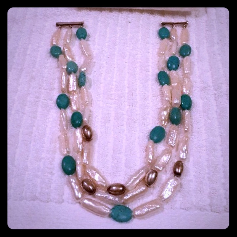 Simon Sebbag Turquoise/Biwa Pearl sterling chocker